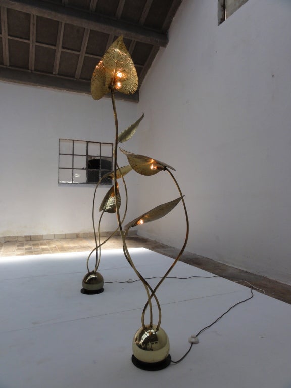 Rare Brass Foliage Floor Lamps by Angelo Lelli for Arredoluce In Excellent Condition In bergen op zoom, NL