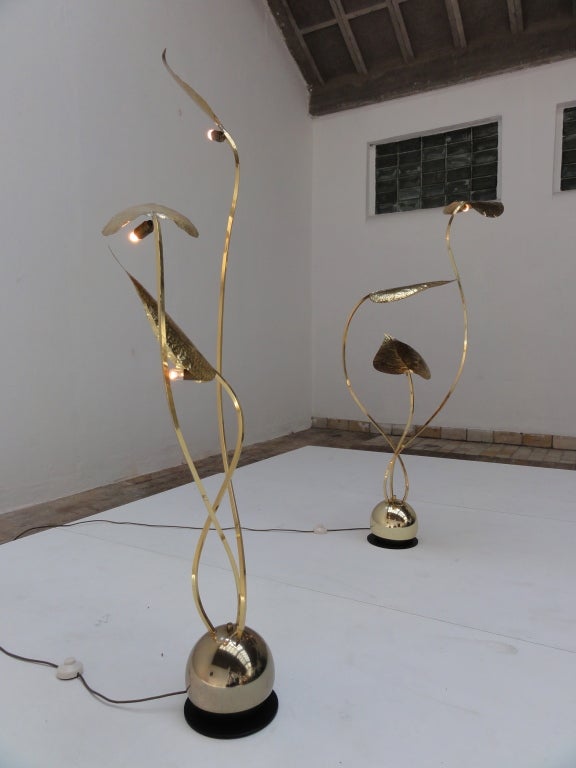 20th Century Rare Brass Foliage Floor Lamps by Angelo Lelli for Arredoluce