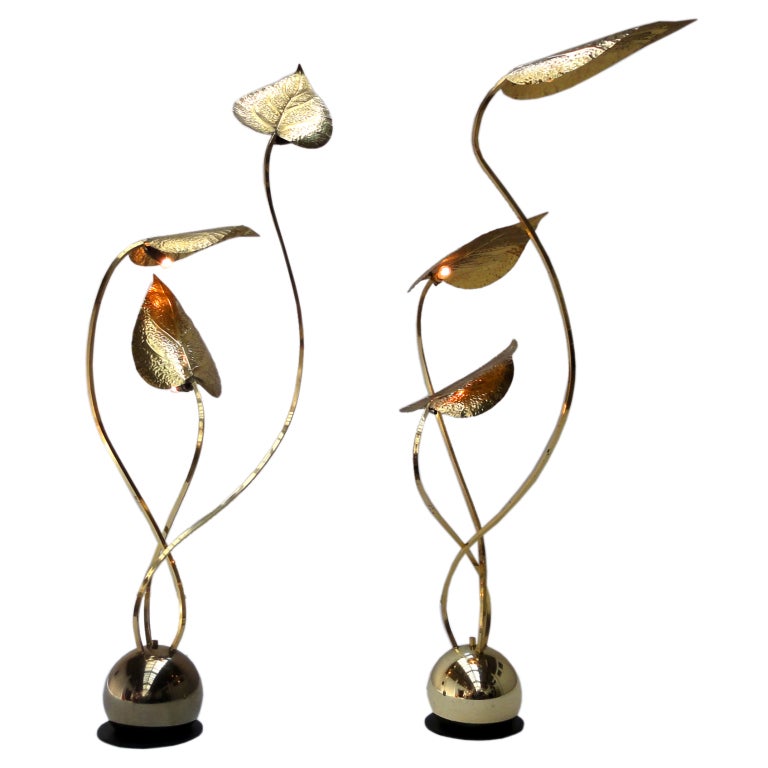 Rare Brass Foliage Floor Lamps by Angelo Lelli for Arredoluce