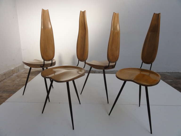 italian artisan chairs ca 1955-60 in the style of Mollino, important provenance 1