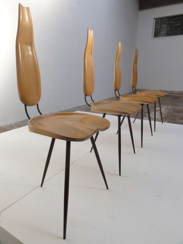 Mid-20th Century italian artisan chairs ca 1955-60 in the style of Mollino, important provenance