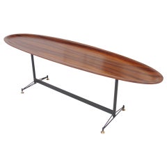 Spectacular Rosewood Surfboard Table, Italy 1950's