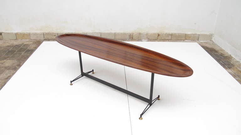 Spectacular Rosewood Surfboard Table, Italy 1950's 2