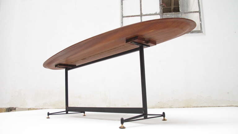 Brass Spectacular Rosewood Surfboard Table, Italy 1950's