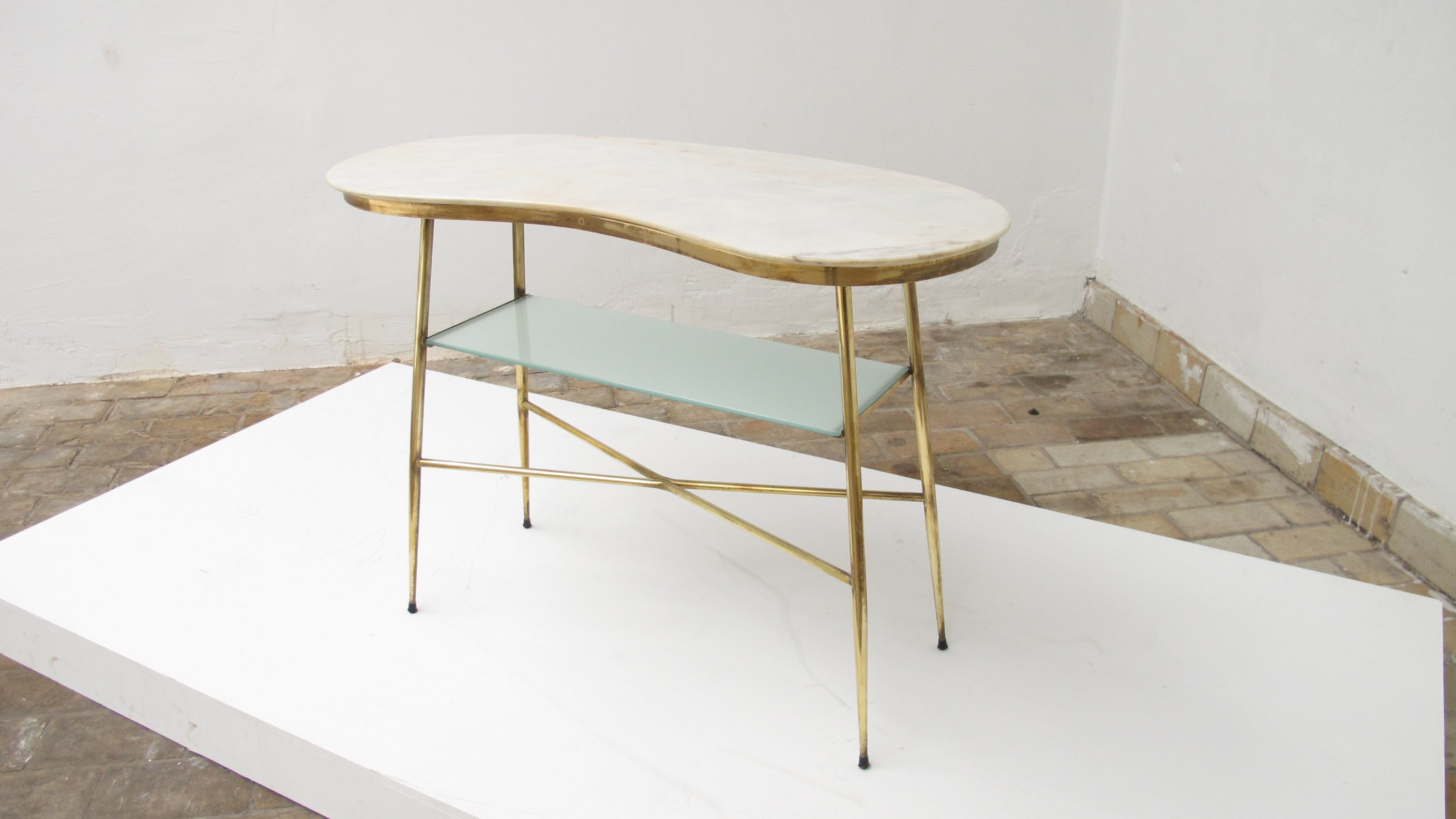 Superb 1950s Italian Carrara Marble And Brass Console Table