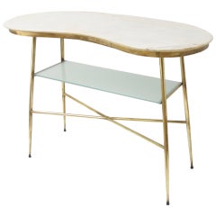 Superb 1950s Italian Carrara Marble And Brass Console Table