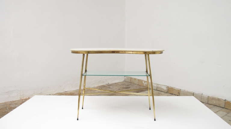 Superb 1950s Italian Carrara Marble And Brass Console Table 1