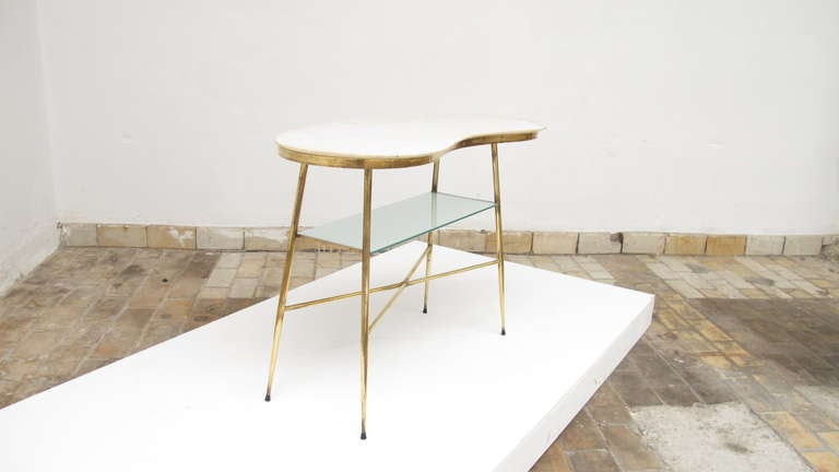 Mid-20th Century Superb 1950s Italian Carrara Marble And Brass Console Table