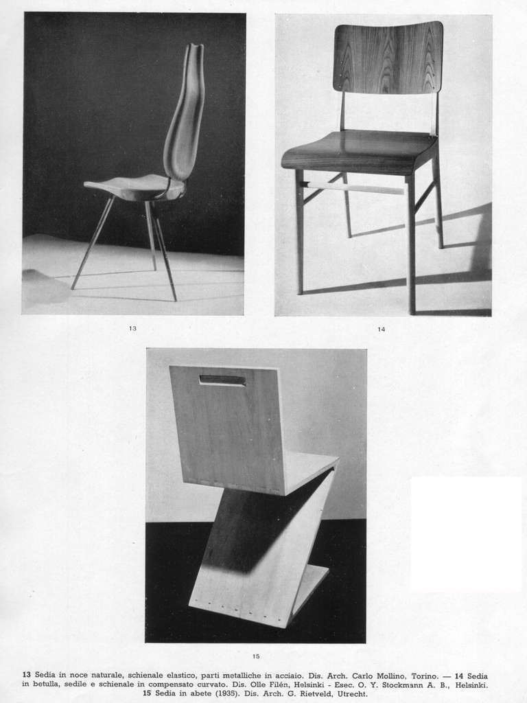 Italian italian artisan chairs ca 1955-60 in the style of Mollino, important provenance