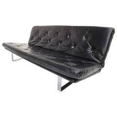 Black Leather Kho Liang Ie C684 Three-Seat Sofa, Artifort, 1968