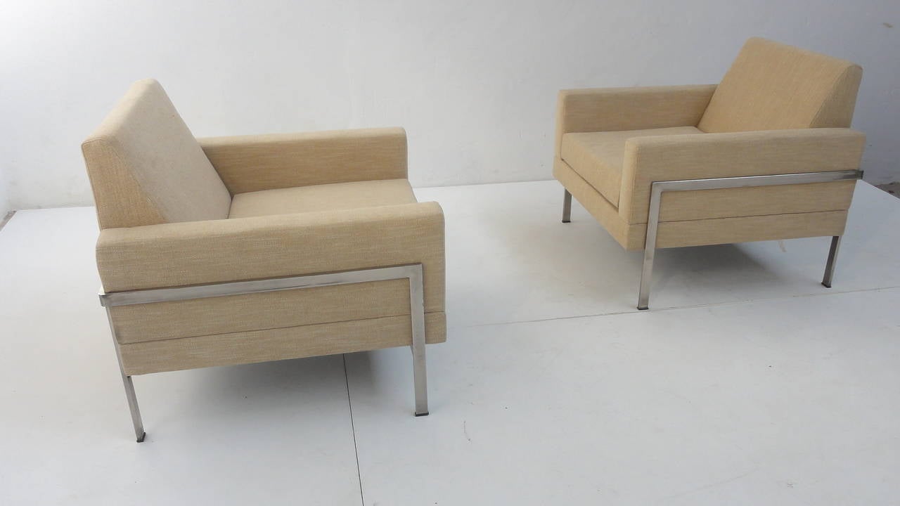 Mid-Century Modern Pair of 1960s Cubic Lounge Chairs Attributed to Walter Knoll, Germany