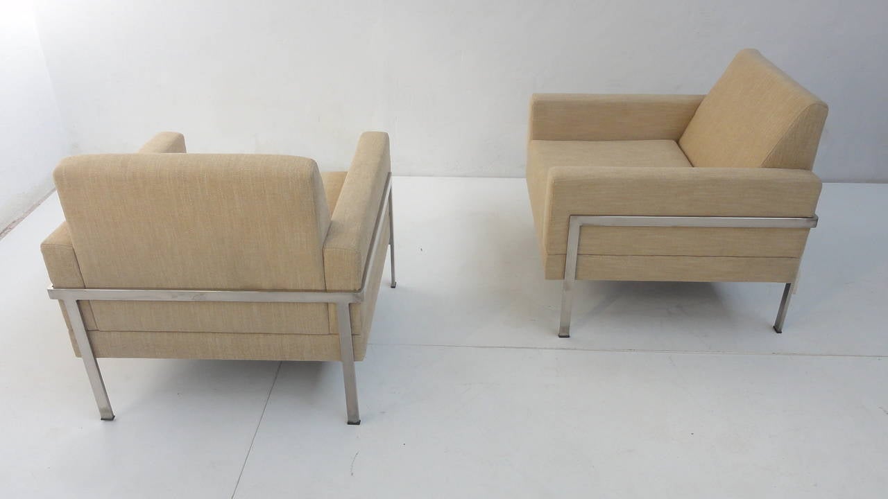 Nickel Pair of 1960s Cubic Lounge Chairs Attributed to Walter Knoll, Germany