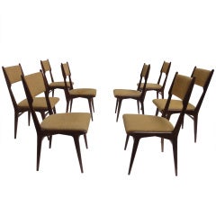 Set of Eight, Carlo de Carli Walnut Dining Chairs, circa 1954, Wonderful Shape
