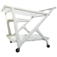 Unique White Cesare Lacca Tea Trolley or Bar Cart for Cassina, Italy 1950s