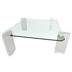 Stunning Karl Springer lucite legs and thick glass coffee table