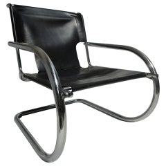 Leather and chrome tubular easychair by ARRBEN Italy 1970's