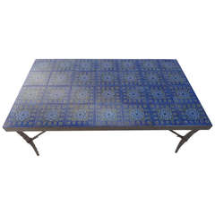 Large Mid Century Danish Wrought Iron and Ceramic Coffee Table