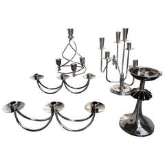 Collection Of Danish Silver-Plated Candelabra Jensen Style