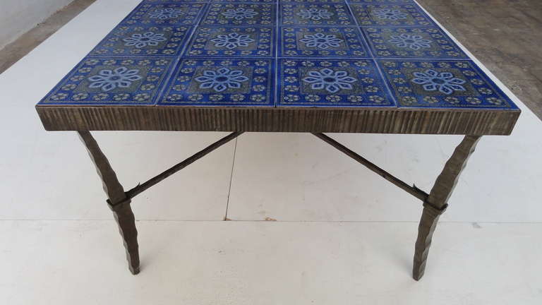 Mid-20th Century Large Mid Century Danish Wrought Iron and Ceramic Coffee Table