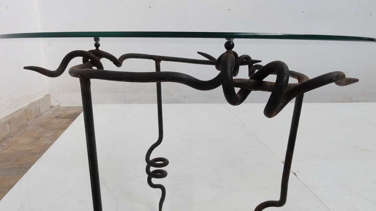 Brutalist ''pig Tail' Wrought Iron Side Table By Maroeska Metz, The Netherlands 1980's 4