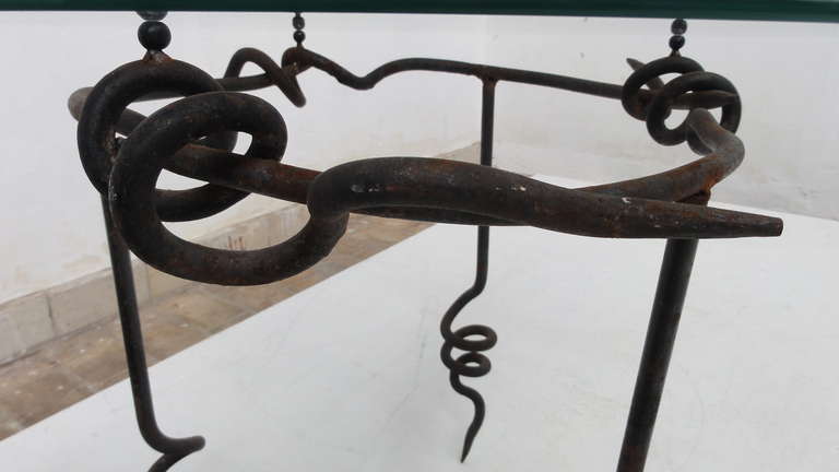 Dutch Brutalist ''pig Tail' Wrought Iron Side Table By Maroeska Metz, The Netherlands 1980's