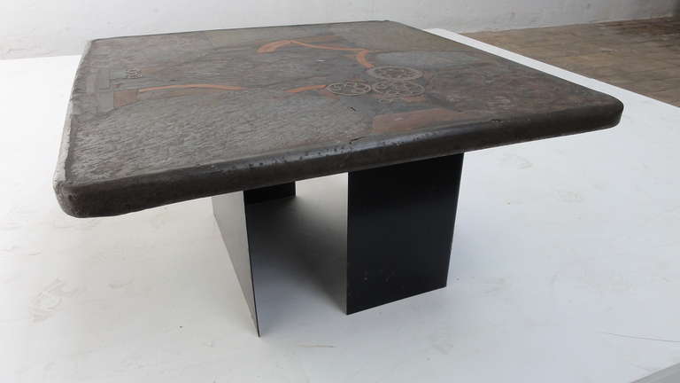 Dutch Marcus Kingma Brutalist Coffee Table Mixed Stones & Brass Details 1985