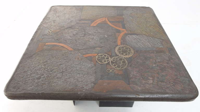 Marcus Kingma Brutalist Coffee Table Mixed Stones & Brass Details 1985 2