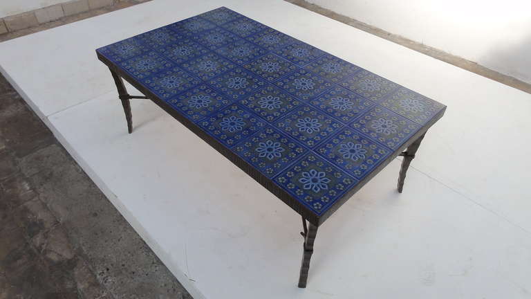 Large Mid Century Danish Wrought Iron and Ceramic Coffee Table 2