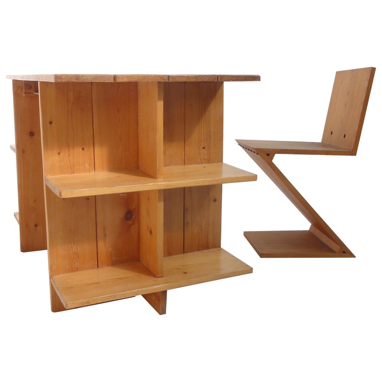 Gerrit Rietveld Crate Desk and Zig Zag Chair Metz & Co, 1950s the Netherlands