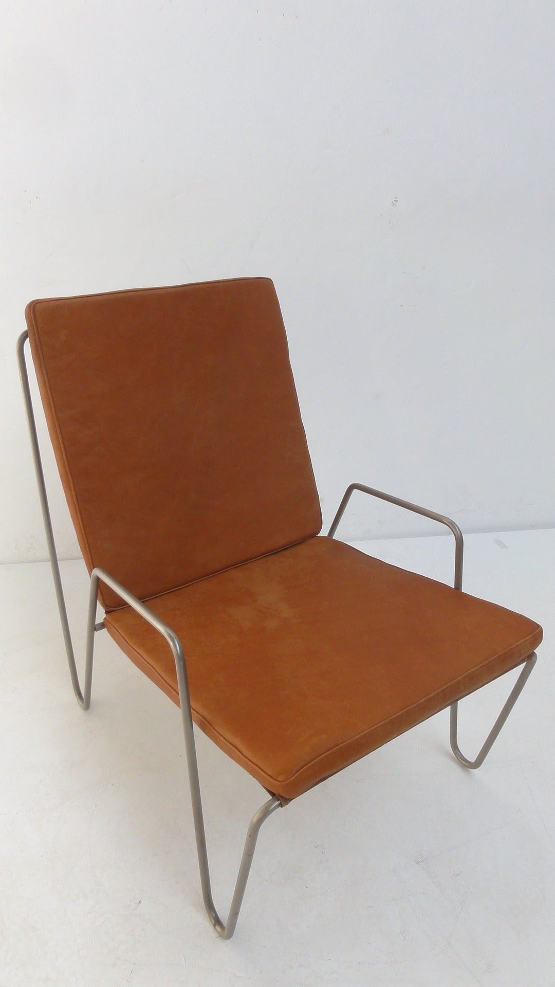 Plated Verner Panton Early Edition Bachelor Armchair Canvas, Steel and Leather, Denmark