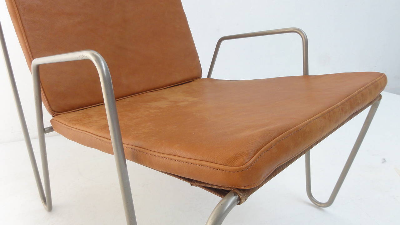 Verner Panton Early Edition Bachelor Armchair Canvas, Steel and Leather, Denmark In Good Condition In bergen op zoom, NL