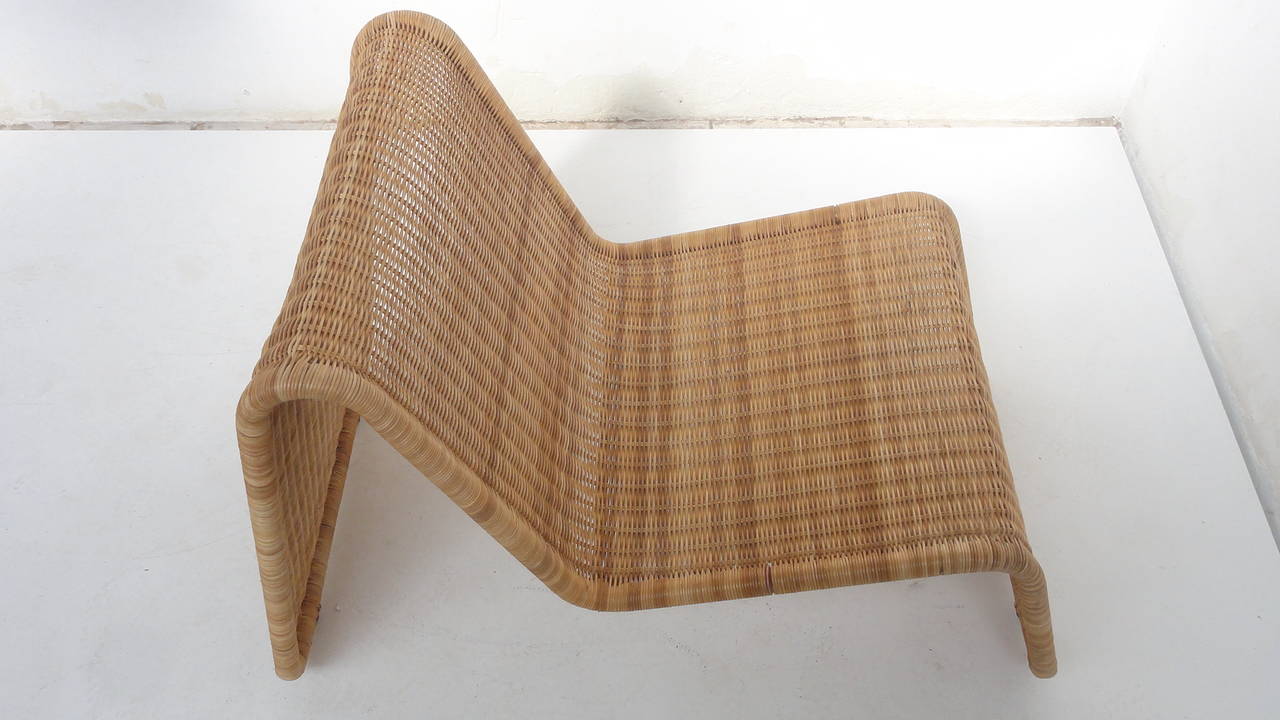 Metal Sculptural Tito Agnoli P3 Woven Wicker Easy Chair Bonacina, Italy 1960s