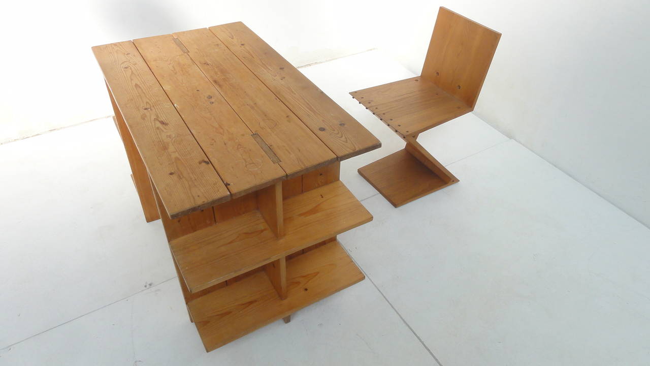 De Stijl Gerrit Rietveld Crate Desk and Zig Zag Chair Metz & Co, 1950s the Netherlands