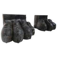 Black Marble Early 19th Century Fireplace Lion Paws or Bookends