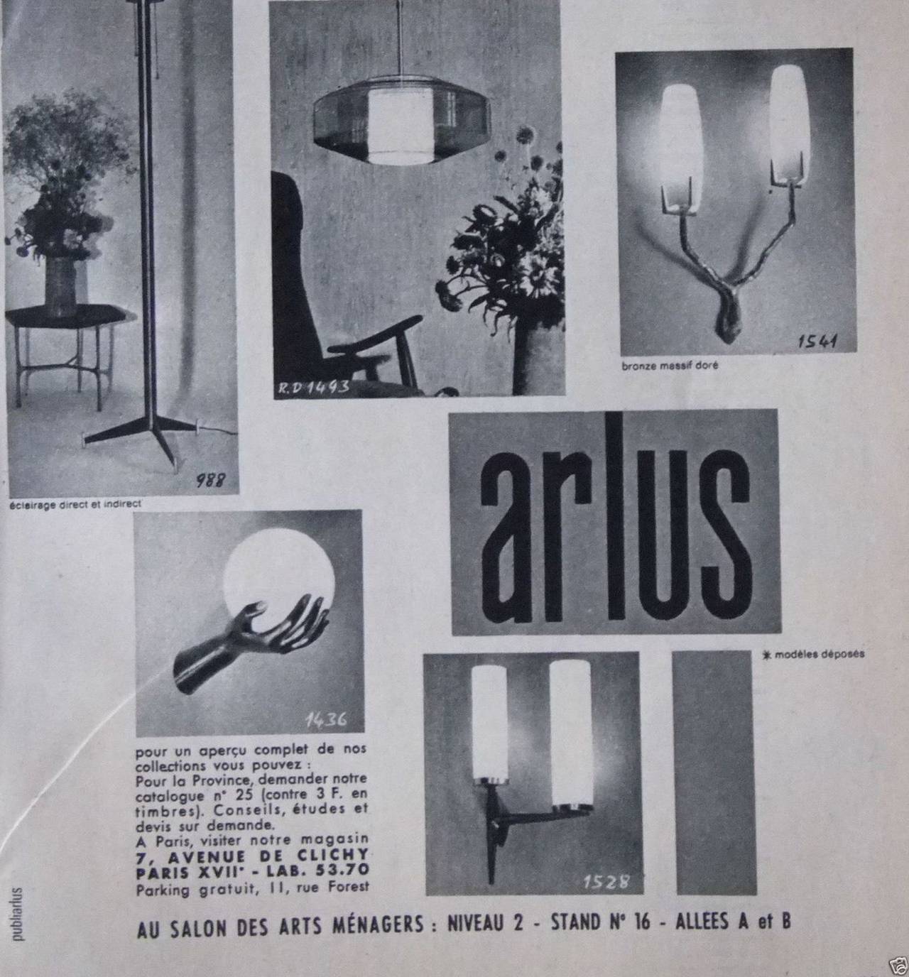 Beautiful and extremely rare, true pair of handed surrealist appliques by
 'Maison Arlus,' Paris, circa 1960 (published in March 1962). 

 Please note these are a true pair ie with different handed, left and right hand forms to make a genuine