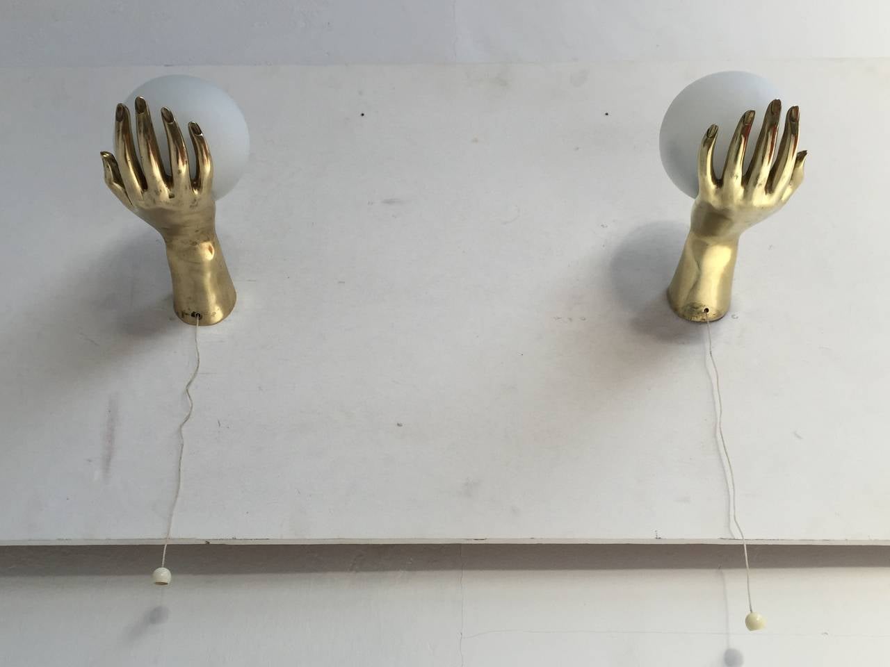 Mid-20th Century Surrealist, Brass and Opaline Glass '1436' Hand Appliques, Maison Arlus, 1960
