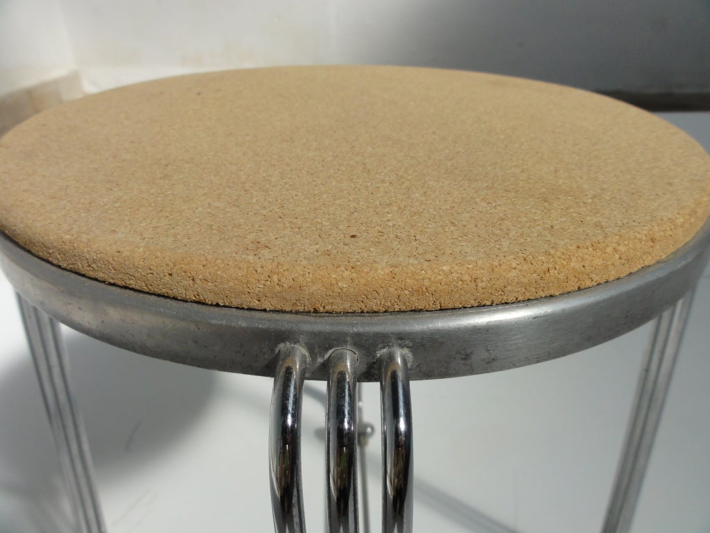 German 1930's die-cast aluminum & cork machine age - art deco stool