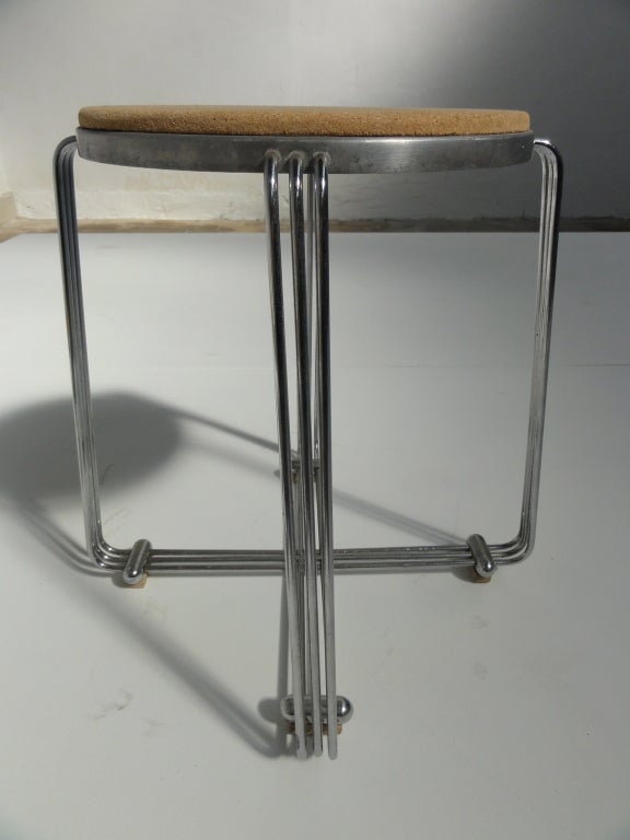 Mid-20th Century 1930's die-cast aluminum & cork machine age - art deco stool