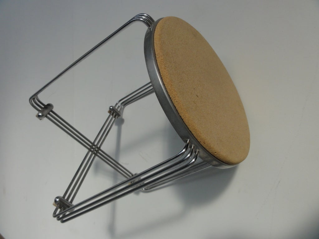 1930's die-cast aluminum & cork machine age - art deco stool 1