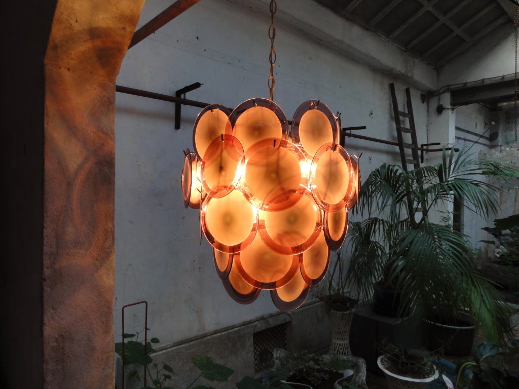 Vistosi Murano Purple-White Glass Disc Chandelier Italy 1970's 5
