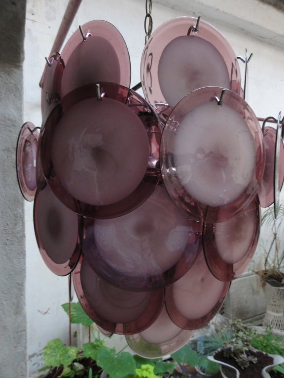 Late 20th Century Vistosi Murano Purple-White Glass Disc Chandelier Italy 1970's