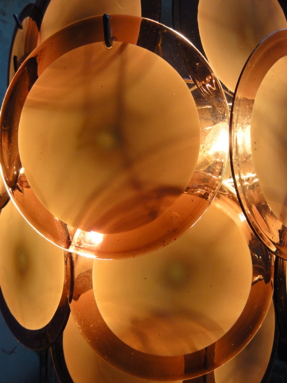 Vistosi Murano Purple-White Glass Disc Chandelier Italy 1970's 1