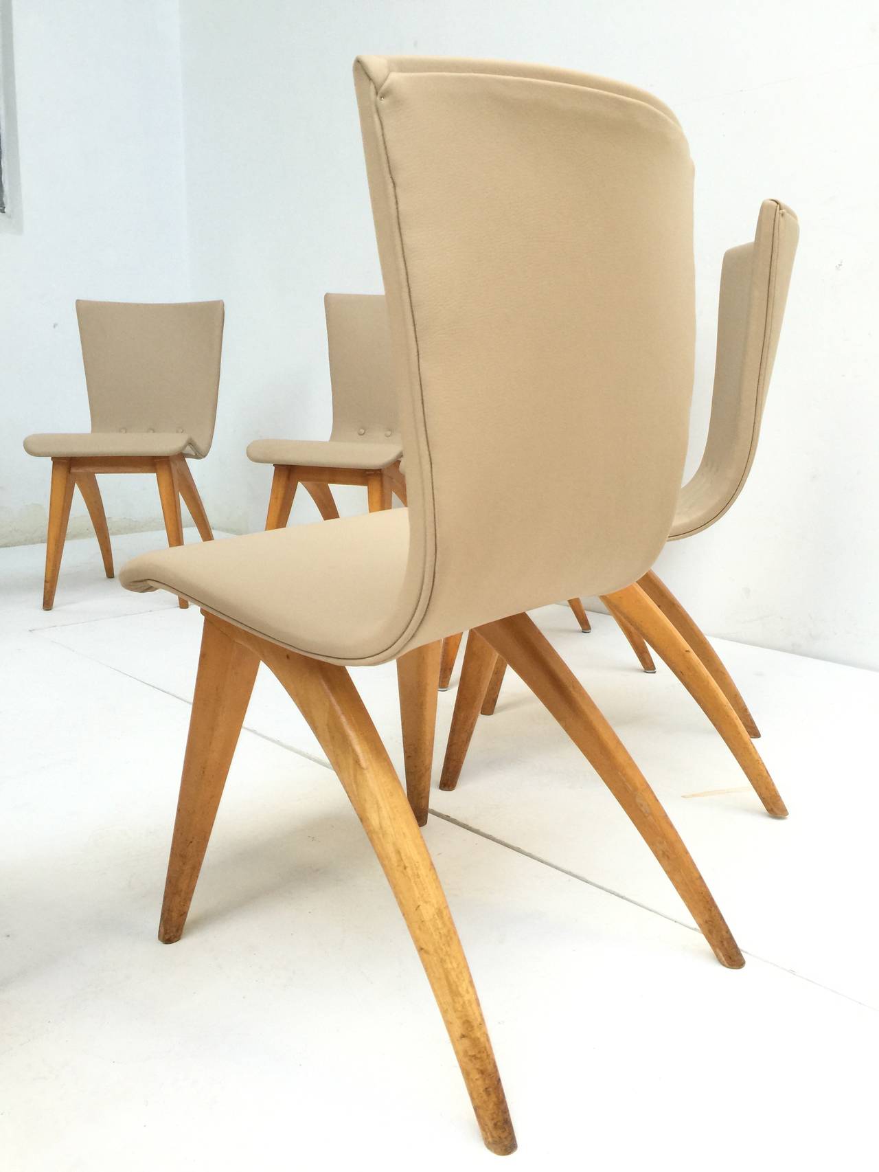 Mid-20th Century Marvelous Set of Ten Dutch 1950s Design Leather and Birch Van Os Dining Chairs