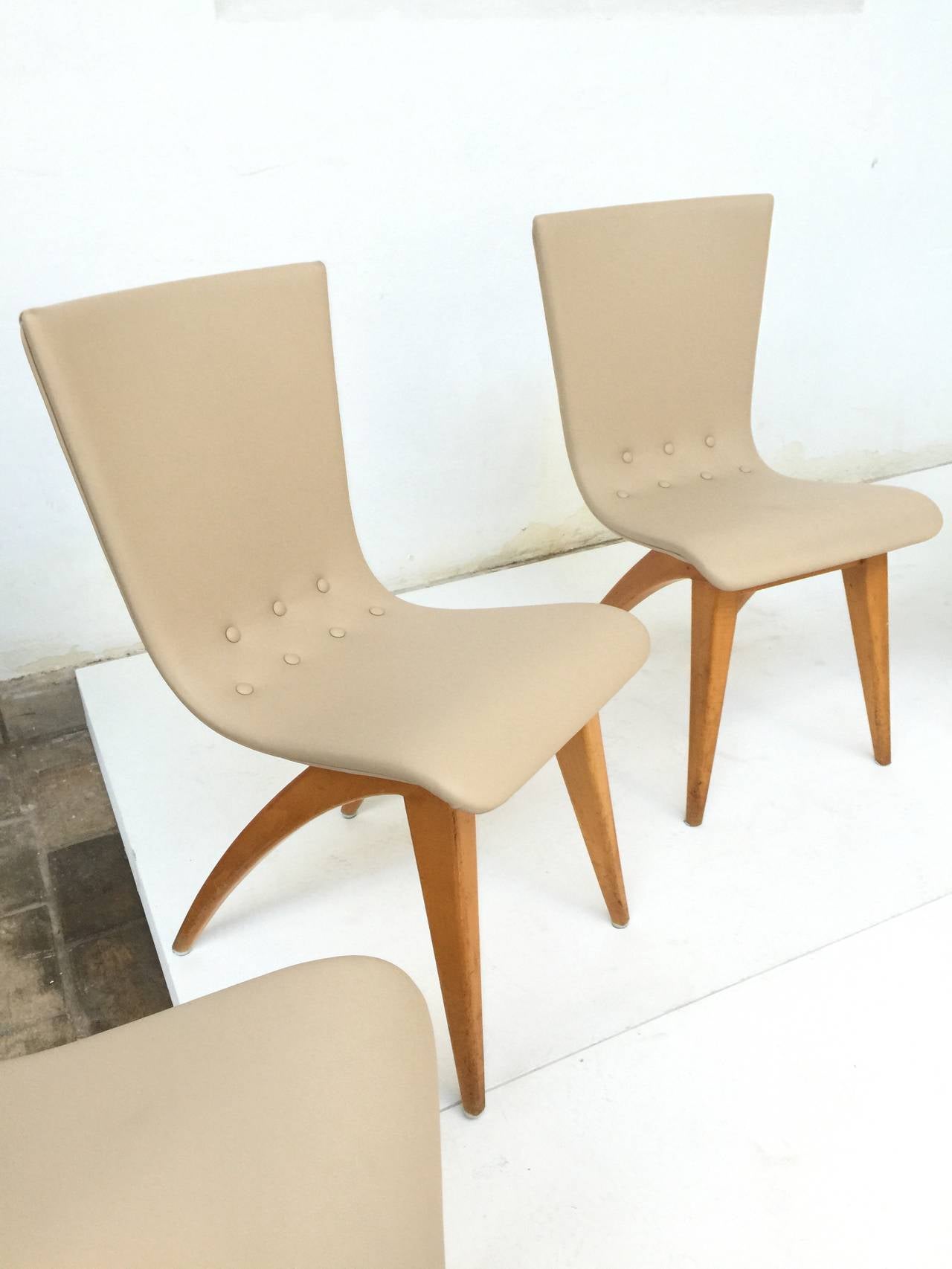 Marvelous Set of Ten Dutch 1950s Design Leather and Birch Van Os Dining Chairs 2