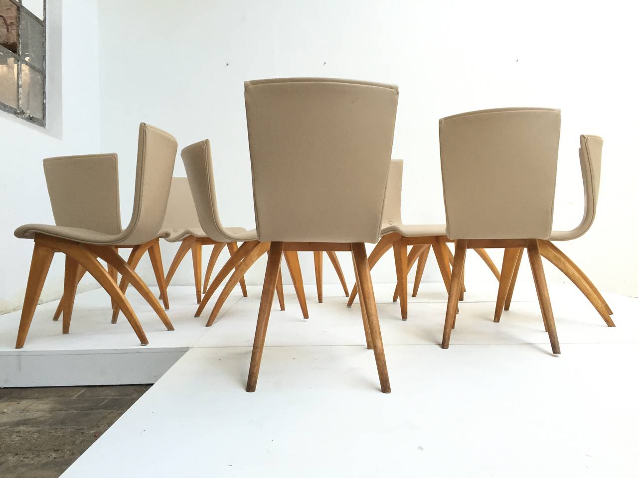 Marvelous Set of Ten Dutch 1950s Design Leather and Birch Van Os Dining Chairs 4