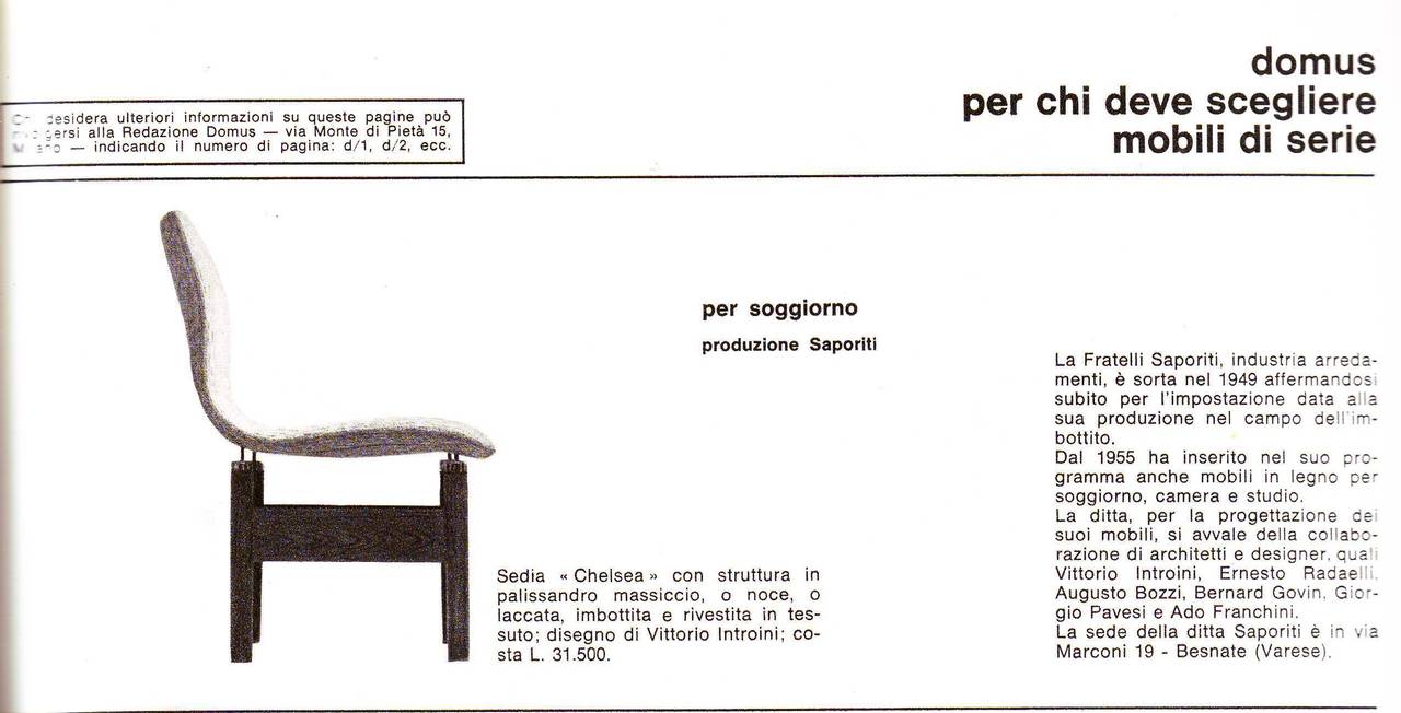Six Beautiful 'Chelsea' Dining Chairs by Introini, Saporiti, 1966 3
