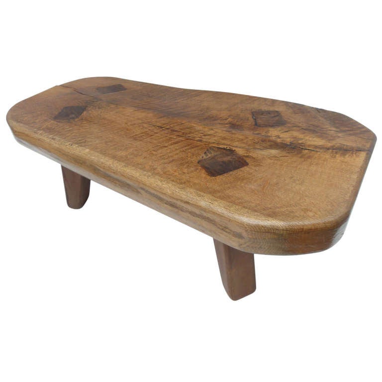 Rustic oak French coffee table in the style of Pierre Chapo 
Charlotte Perriand