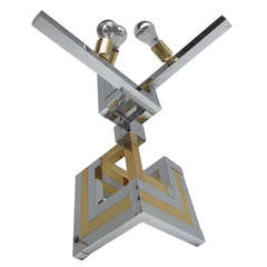 Stunning brass & chrome geometrical Romeo Rega table lamp, Italy 1970's 8