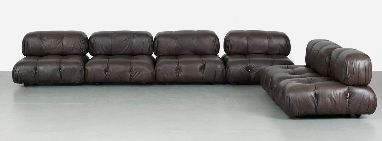 6 Bellini 'Camaleonda' modular sofa elements, brown leather, 1st ed 'C&B Italia' 1