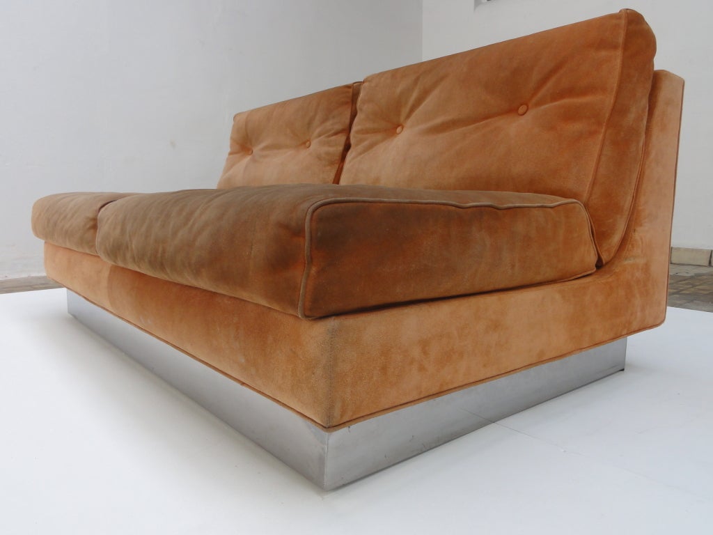 Suede Rare Jacques Charpentier sofas edited by Galerie FLAT, Paris, 1970